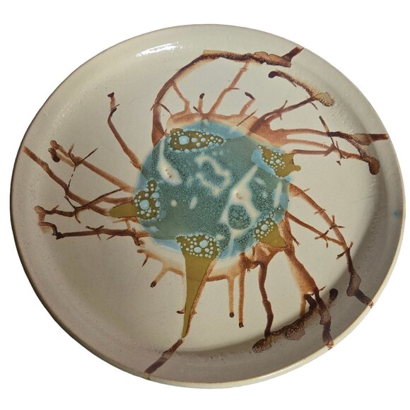 Handcrafted Art Platter Abstract Design 14 inch Signed OOAK Pottery large - Picture 2 of 16